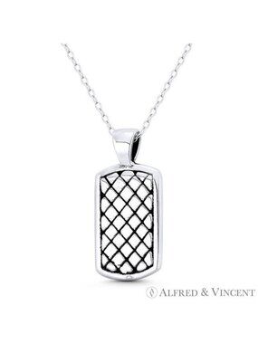 Criss-Cross Design Dogtag Pendant in Oxidized .925 Sterling Silver